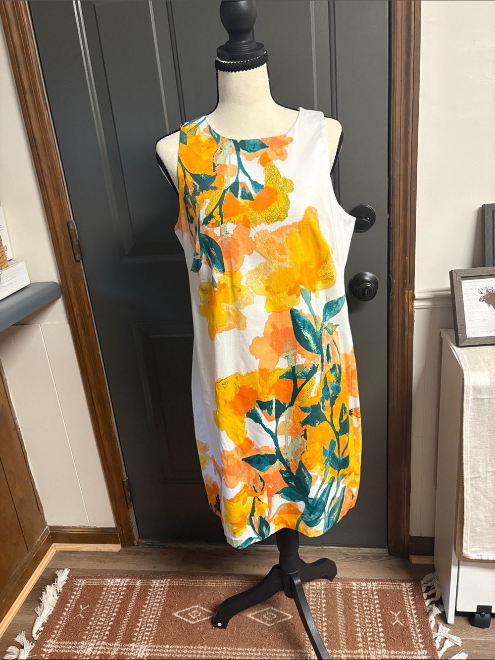 London Times White One-Shoulder Dress with Yellow & Teal Floral Print